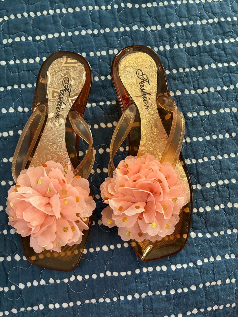 3D Flower Thong Heels Open Square Toe on Kitten Heel Casual size 36(6)